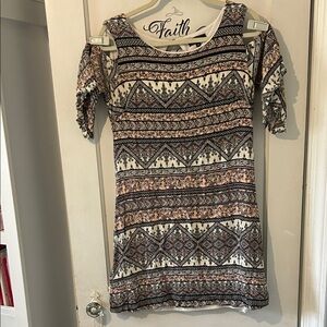 Trendy Patterned Cold Shoulder Mini Dress